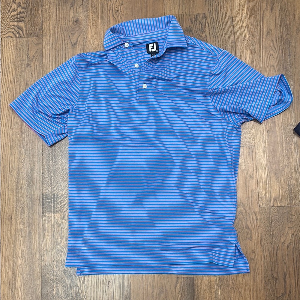 FootJoy Blue Performance Polo Shirt Classic Stripes